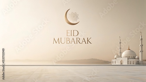 Minimalist Eid Mubarak Poster Sleek Typography and Mosque Design