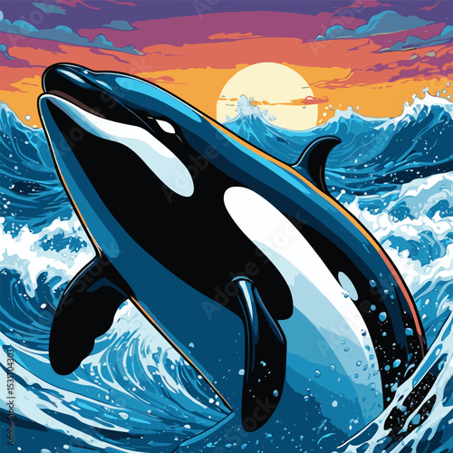 illustration of an orca whale in the sea
