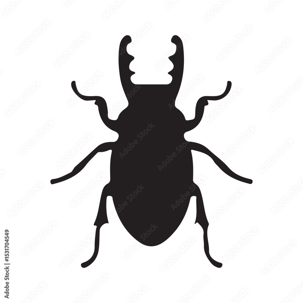 Fototapeta premium Stag beetle vector graphic illustration insect black silhouette isolated on white background design element