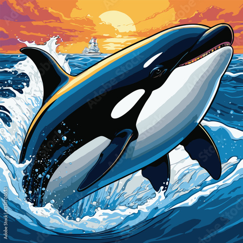 illustration of an orca whale in the sea