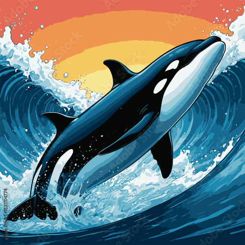 illustration of an orca whale in the sea