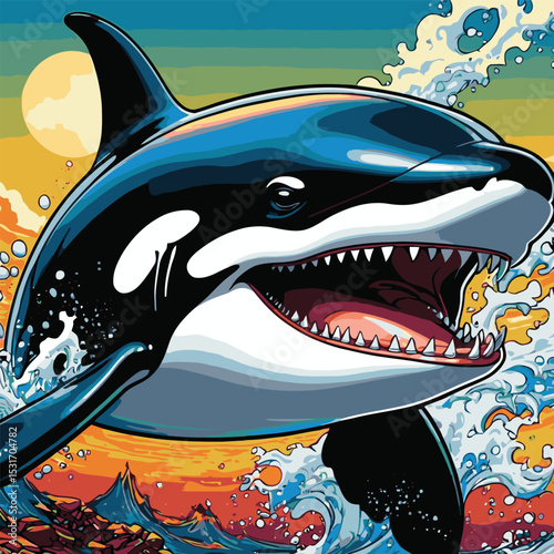 illustration of an orca whale in the sea
