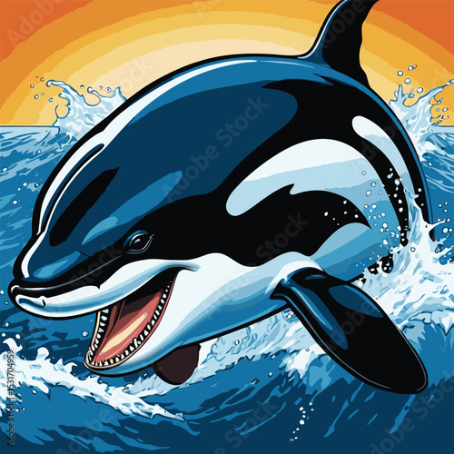 illustration of an orca whale in the sea