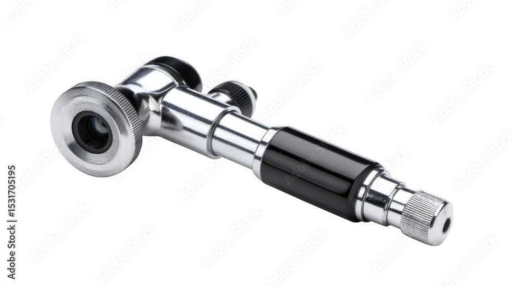Medical otoscope lying on a transparent background, featuring a lens, handle, and light source, used by doctors and healthcare professionals for ear examinations Medical otoscope lying on a transparent background, featuring a lens, handle, and light source, used by doctors and healthcare professionals for ear examinations