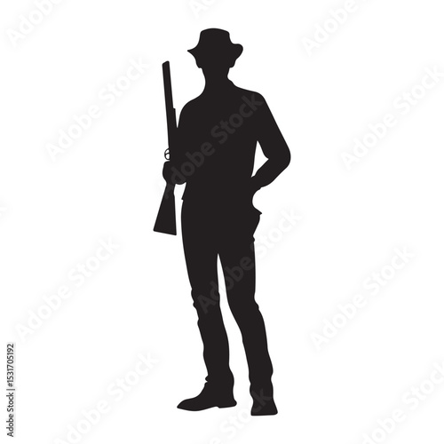 Silhouette of hunter with rifle vector illustration hunting season outdoor activity sportsman design graphic