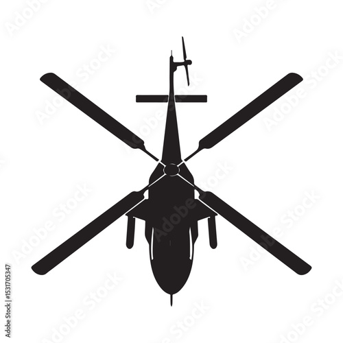 Helicopter silhouette vector illustration top view military aircraft aviation design element isolated on white