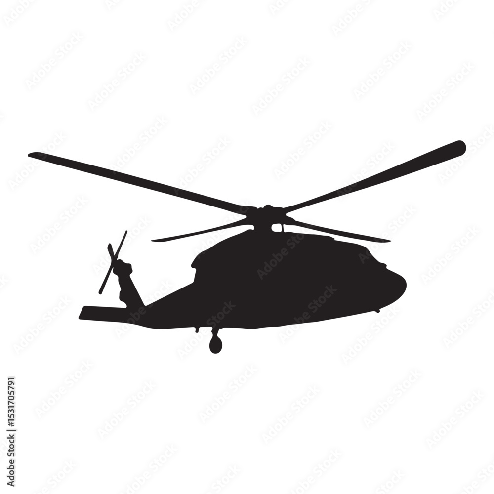 Fototapeta premium Helicopter silhouette vector image for graphic design and military aviation illustrations use free download