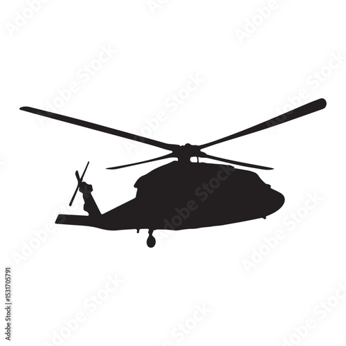 Helicopter silhouette vector image for graphic design and military aviation illustrations use free download