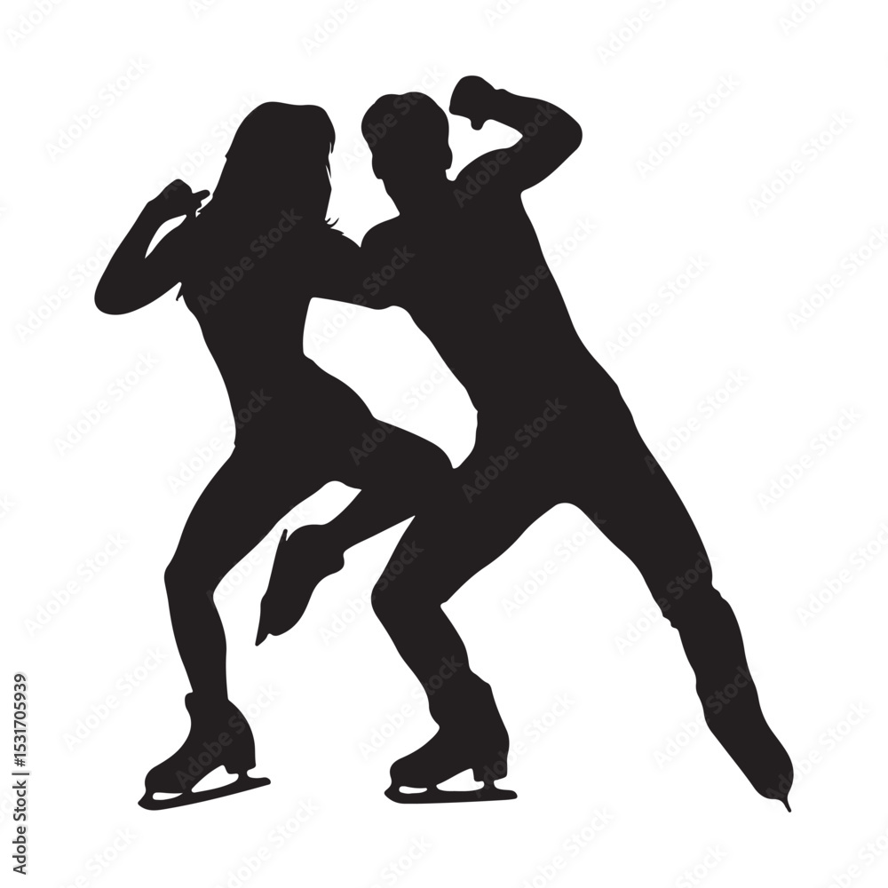 Fototapeta premium Silhouette of ice skaters performing a pairs routine vector illustration design element for graphics projects