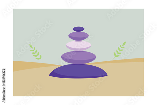 Balanced Stones on Sand with Lavender Background