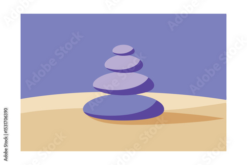 Balanced Stones on Sand with Lavender Background