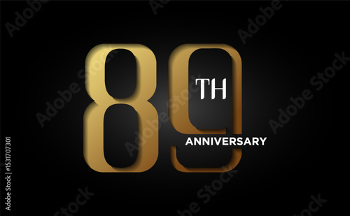 89th anniversary celebration background. with gold embossed numbers on black background, for greeting cards, events