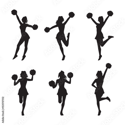 Cheerleader silhouette vector art collection for sports team spirit and school event graphics design needs
