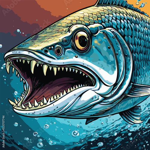 illustration of barracuda fish in the sea