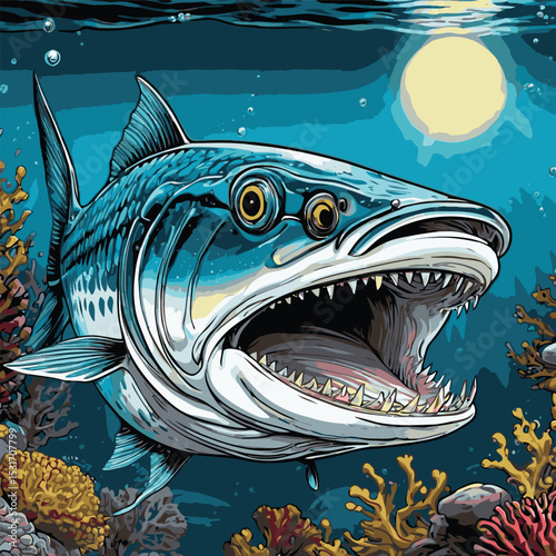 illustration of barracuda fish in the sea
