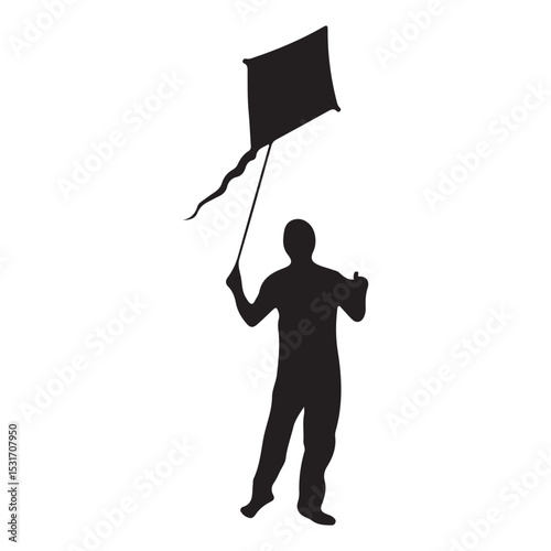 Silhouette of man flying kite vector illustration outdoor activity summer fun childhood recreation leisure time joy