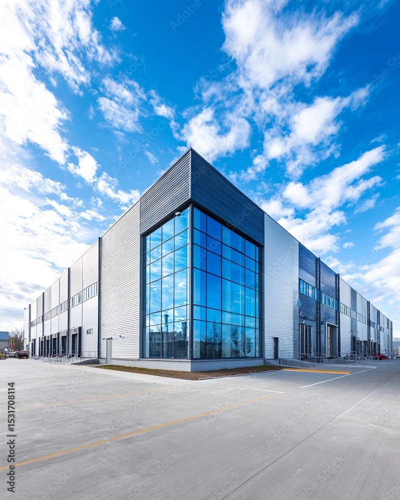 Obraz premium Modern Industrial Building Exterior with Loading Docks