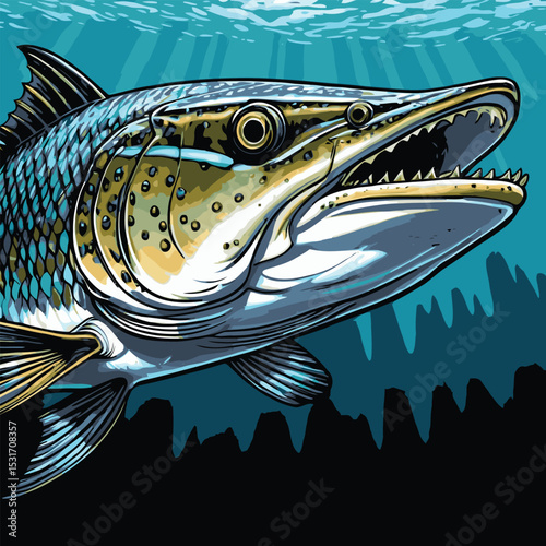 illustration of barracuda fish in the sea