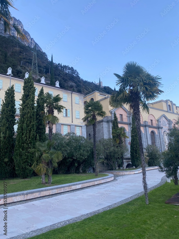 Obraz premium Palm-Lined Walkway in Northern Italy