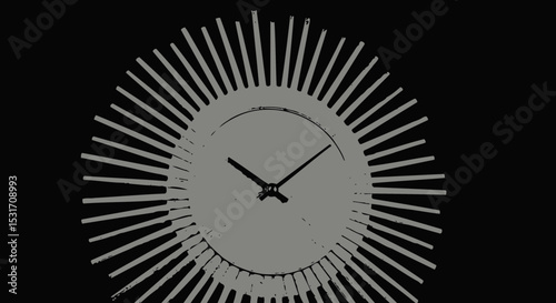 Dramatic clock illustration with radiant design against a stark black background