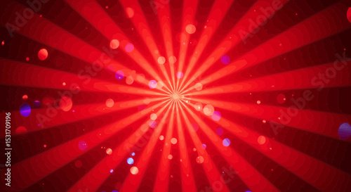 Radiant Red Burst Background with Bokeh Lights Creating a Festive Atmosphere