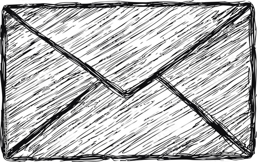 Sketch of a black and white envelope with textured lines. Vector illustration