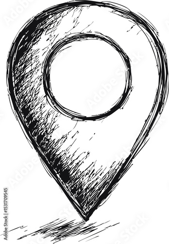 Sketch style black and white location pin symbol. Vector illustration