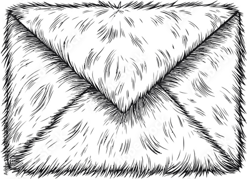 Furry envelope illustration in black and white line art style. Vector illustration