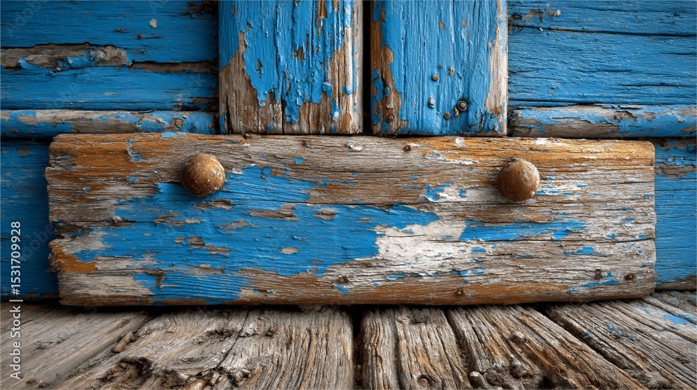 Obraz premium Blue aged wood with rustic metal knobs