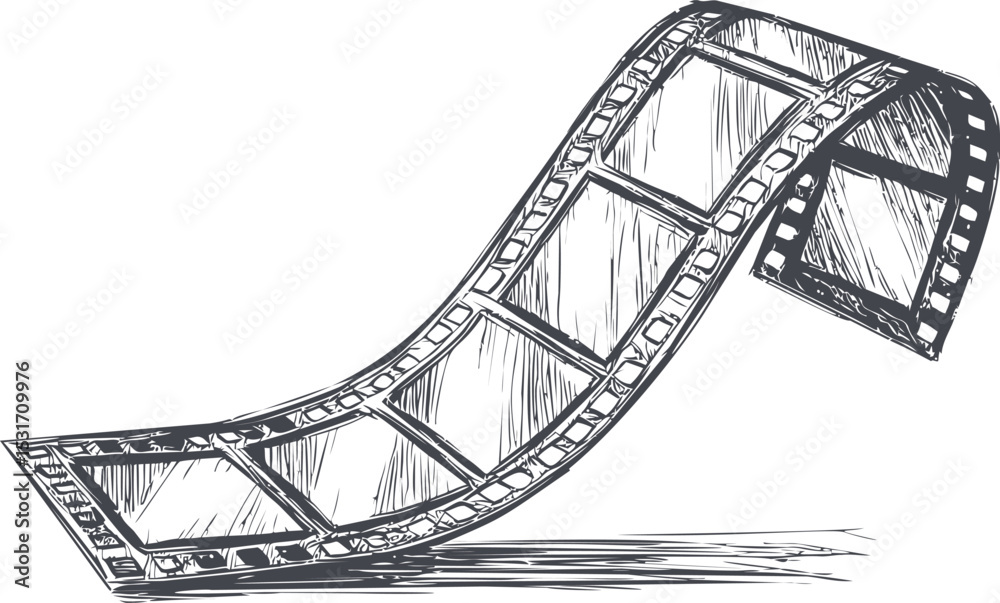 Fototapeta premium Hand-drawn curved film strip, sketch vector illustration