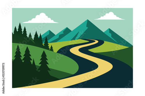 Mountain Switchback Road Through Alpine Forest 