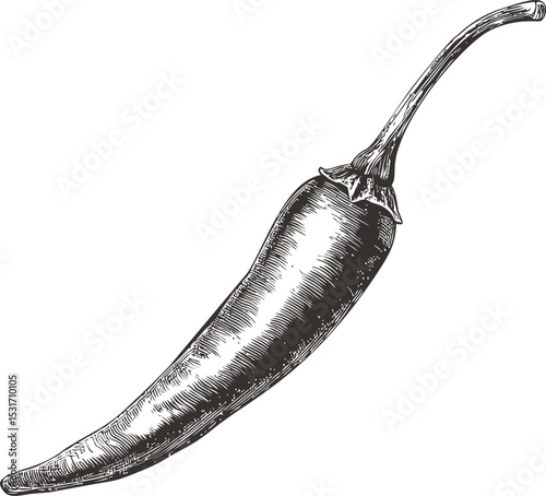 Hand-drawn black and white illustration of a chili pepper sketch art. Vector illustration