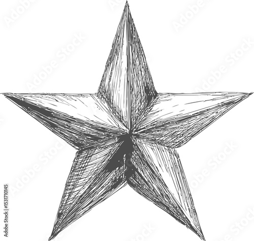 Detailed hand-drawn sketch of a five-pointed star with intricate shading. Vector illustration