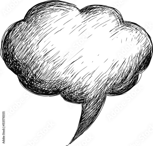 Sketchy black and white speech bubble illustration, ink drawing concept. Vector illustration