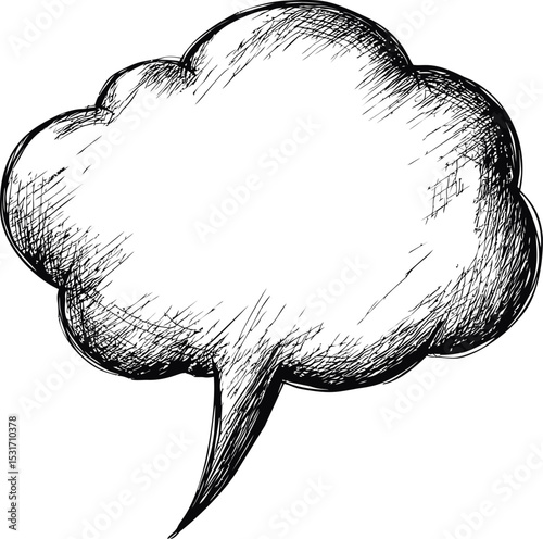Hand-drawn black ink speech bubble with sketchy details. Vector illustration