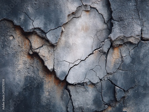 Fractured gray surface reveals aging rust