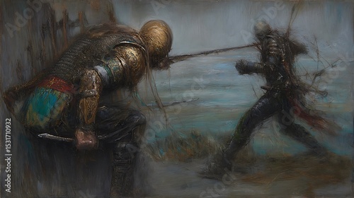 Medieval combat intense dark and painterly