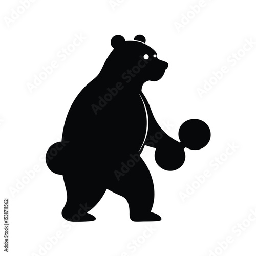Silhouette of a bear lifting dumbbell in a strong pose vector illustration.
