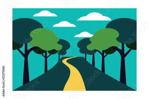 Canopy of Trees Over Narrow Stream Vector Illustration 