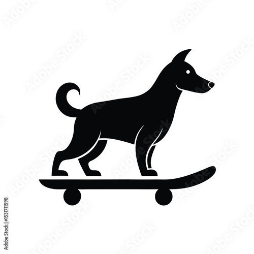 Silhouette of a playful dog riding a skateboard with joy vector illustration.