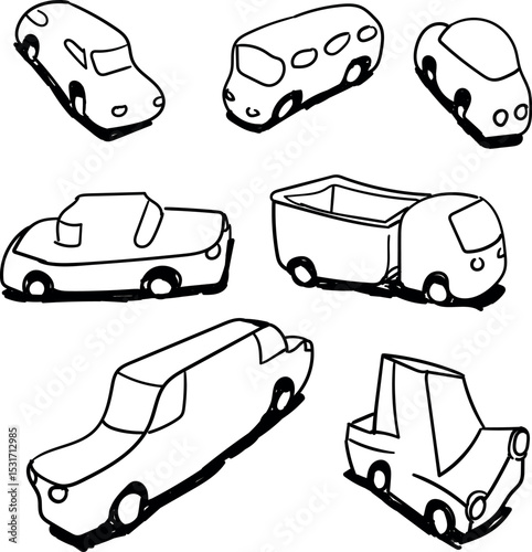 Set of cartoon cars with little wheels as like icons