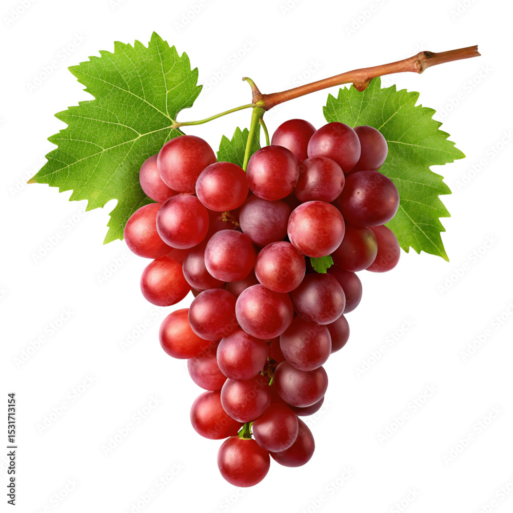 Fototapeta premium Red grapes tree branch isolated, Grapes branch, Set of grapes with leaves isolated