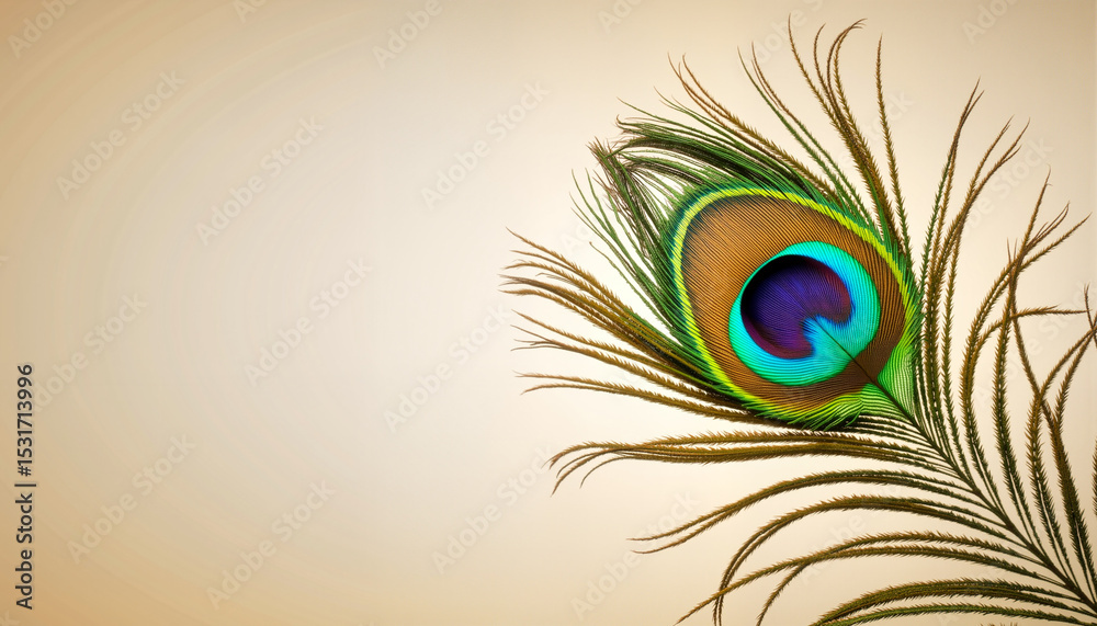 Obraz premium Peacock feather close-up on neutral background