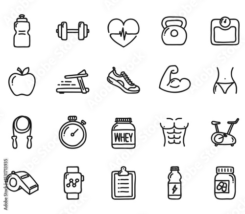 Healthy Lifestyle Vector Icon Set | Adjustable Line Weight | Fitness, nutrition, exercise, wellness, sleep, yoga, meditation, heart rate, gym, hiking, cycling, sports, health monitoring icons