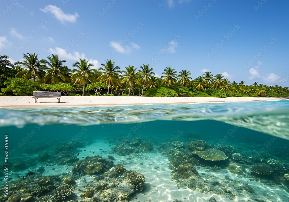 Fototapeta premium Tropical paradise beach and underwater coral reef