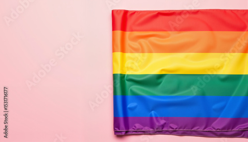 Rainbow flag waving on pink background