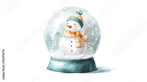 Charming Snowman in a Christmas Snow Globe Illustration