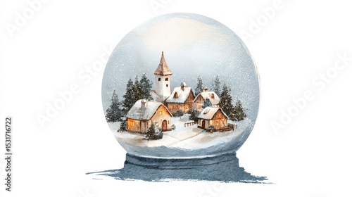 Cozy Winter Village Snow Globe A Festive Watercolor Painting
