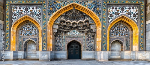 Ornate Palace Entrance, Central Asia, Sunny Day, Intricate Tilework