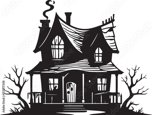 illustration of a house in the woods